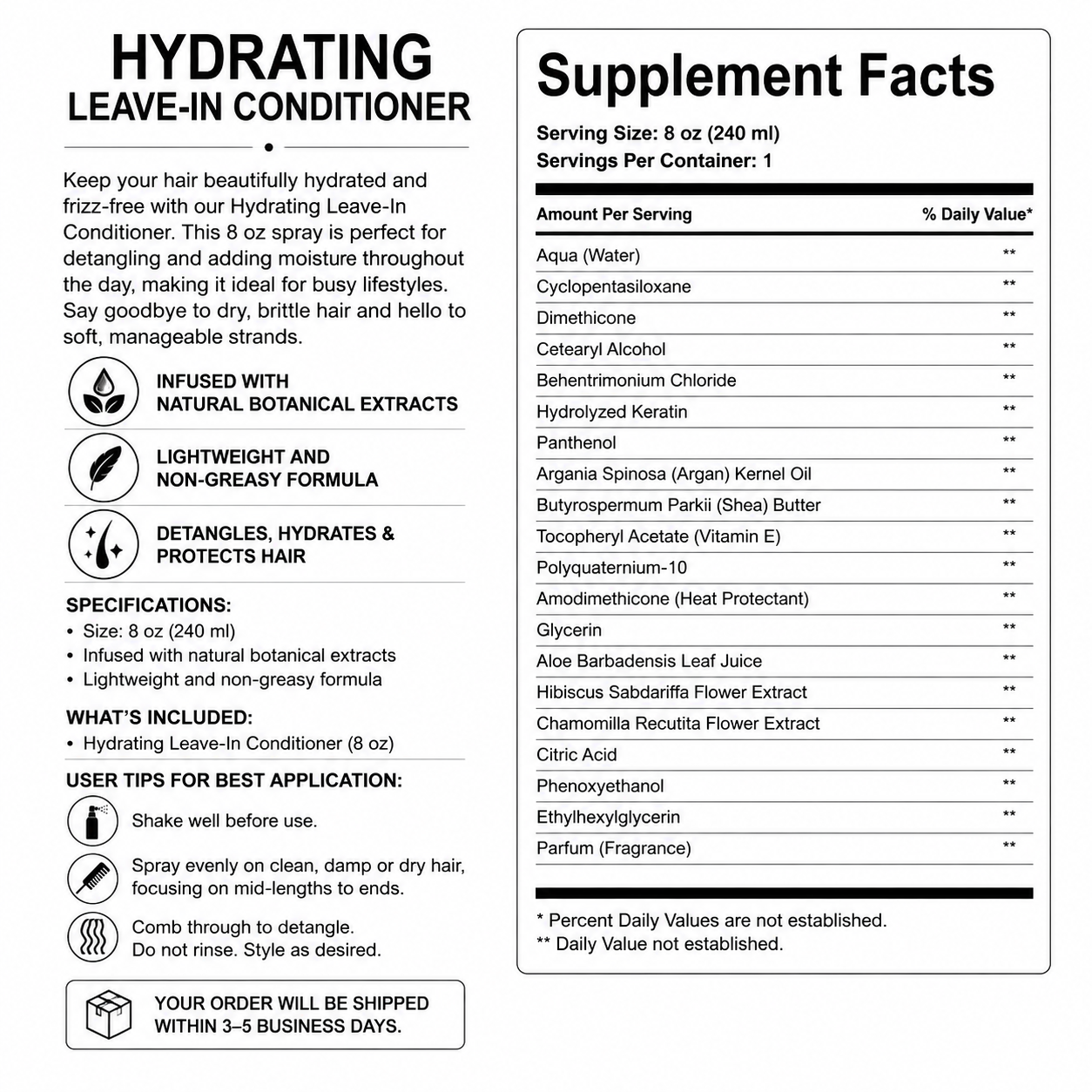 Hydrating Leave-In Conditioner — Supplement Facts