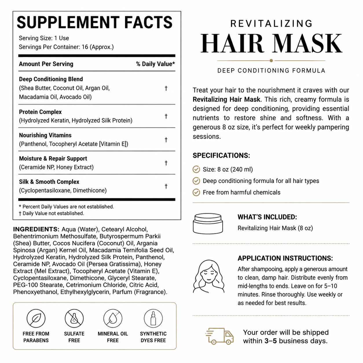 Revitalizing Hair Mask — Supplement Facts