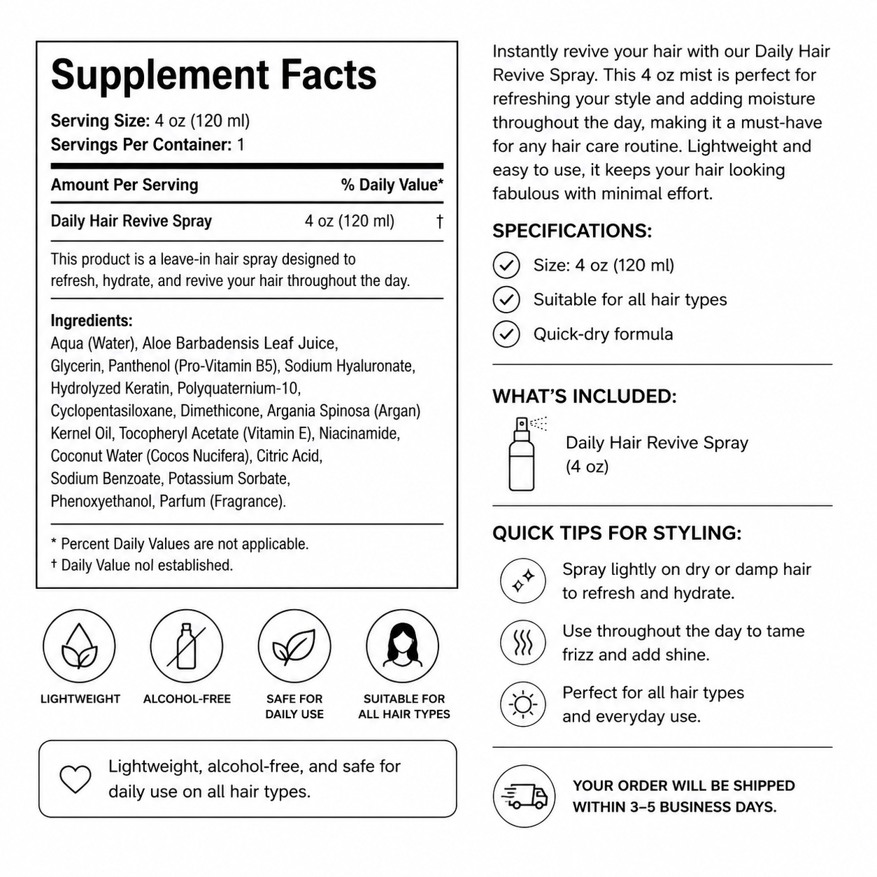Daily Hair Revive Spray — Supplement Facts