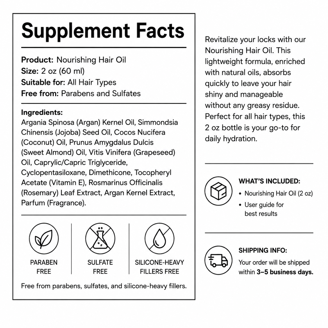 Nourishing Hair Oil — Supplement Facts